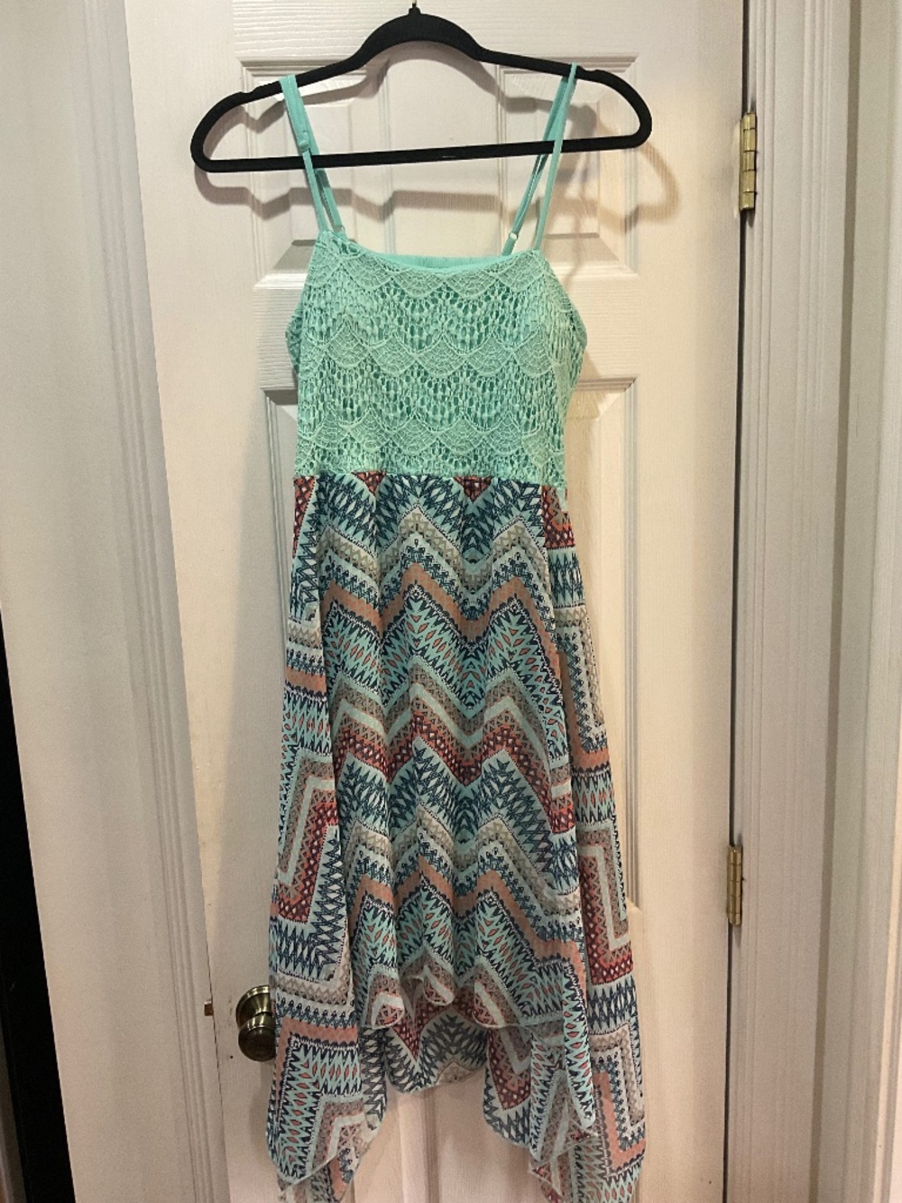 No Boundaries XL 15-17 Mint Lace Aztec Print High Low Boho Dress